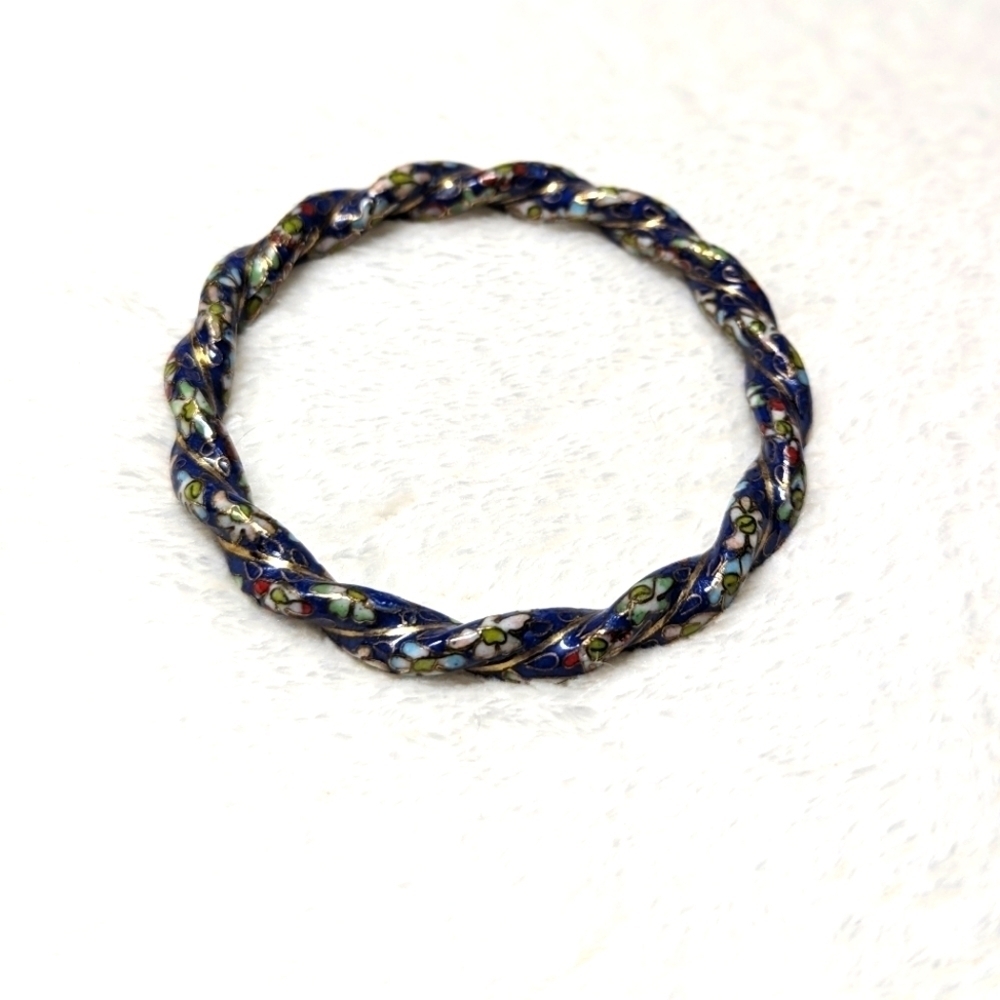 Vintage Rare Chinese Cloisonne Enamel Twisted Floral Bangle Bracelet - Picture 5 of 13